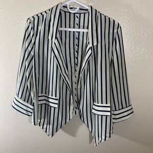 Charming Charlie Navy and White Striped Open Front Top